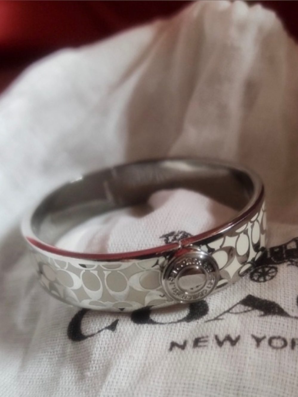 Coach Silver Signature Paved C Cuff Bracelet